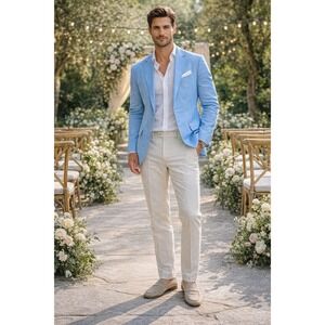 Perry Ellis Portfolio Light Blue Cotton Blazer Men 42R Modern Fit Sport Coat